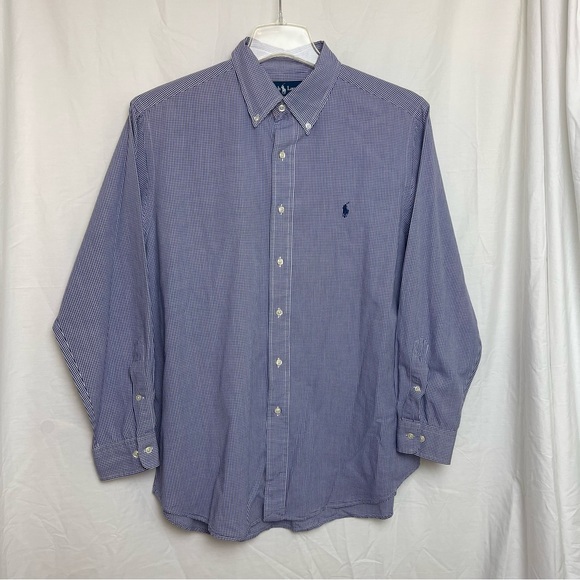Ralph Lauren Blue White Checked Blue Pony Buttondown LongSleeve‎ ClassicFit 16.5 - Picture 3 of 8